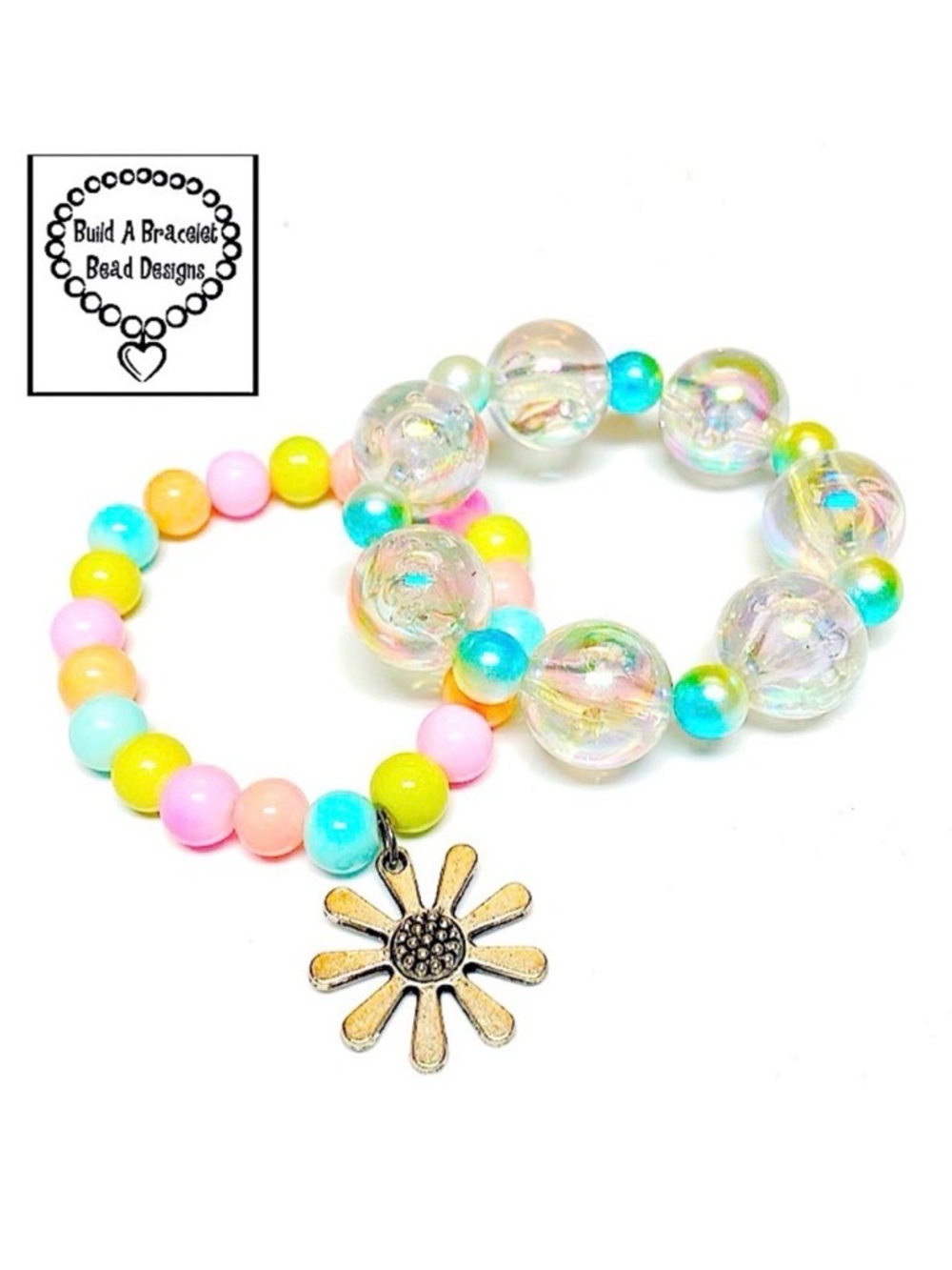 Handmade Girls Rainbow Daisy Bracelet Set Beaded Summer Birthday Gift Jewelry